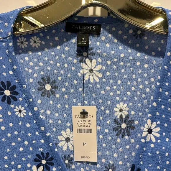 Talbots NWT wrap Blue Daisy Print long sleeves Blouse. - Picture 3 of 10